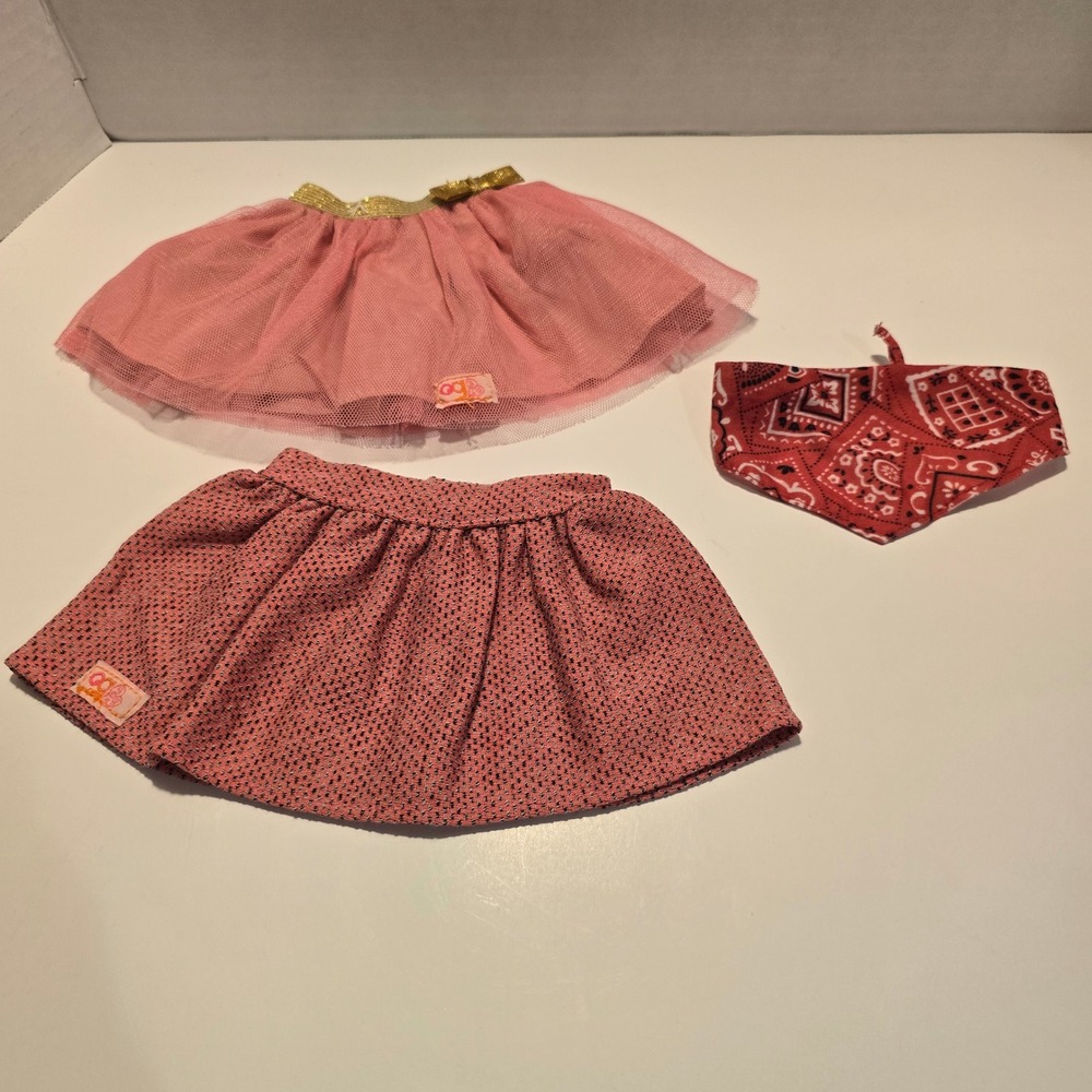 Our Generation 18" Doll Clothes Skirt Pink Black Glitter Bandana Lot Paisley